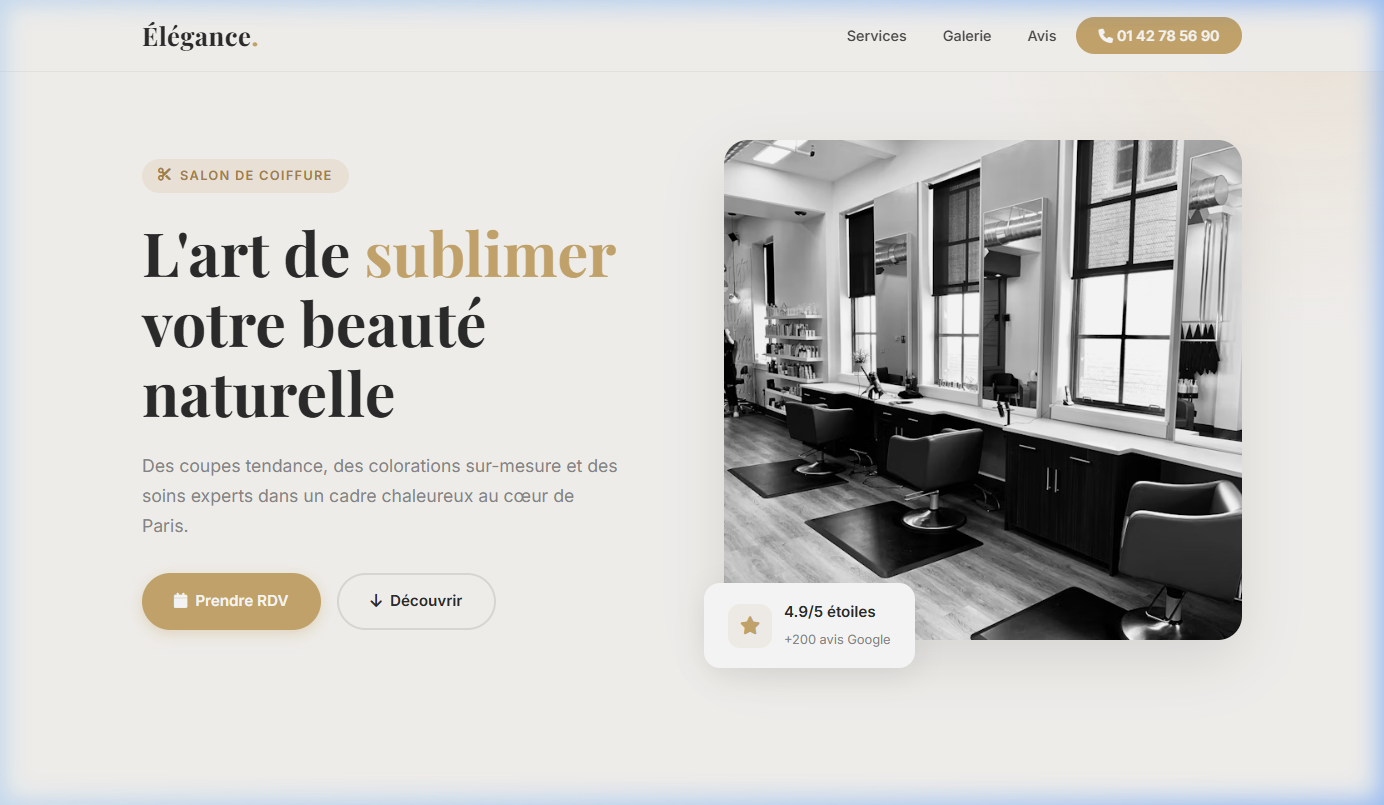 Exemple site vitrine salon créé par Maël Grosa